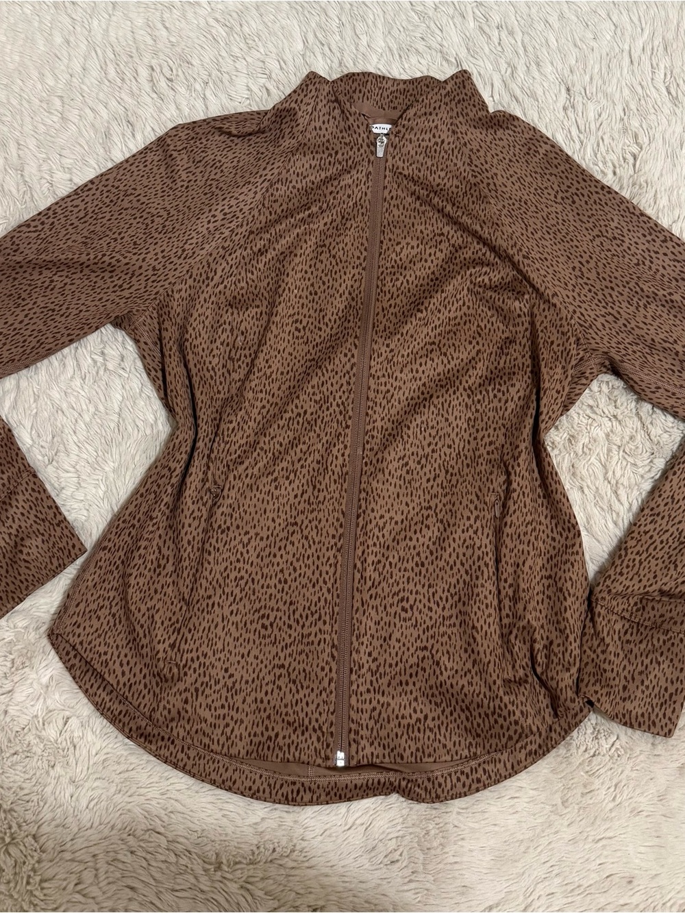 Athleta Brown Zip-Up Jacket with leopard Print
